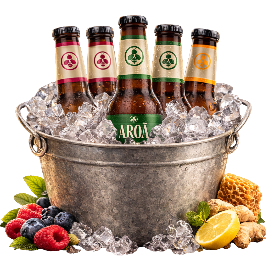 Aroā Jun bottles in ice bucket with fresh ingredients